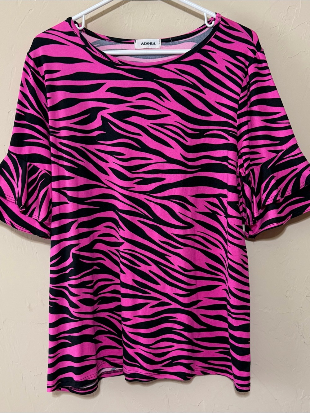 ADORA Hot Pink and Black Zebra-Print Short Sleeve Top